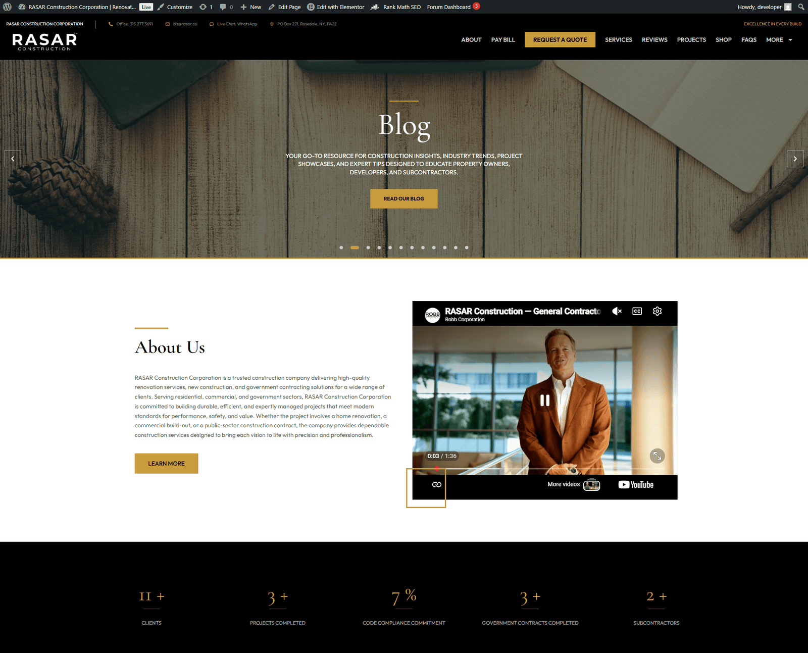 RASAR Construction Corporation Website